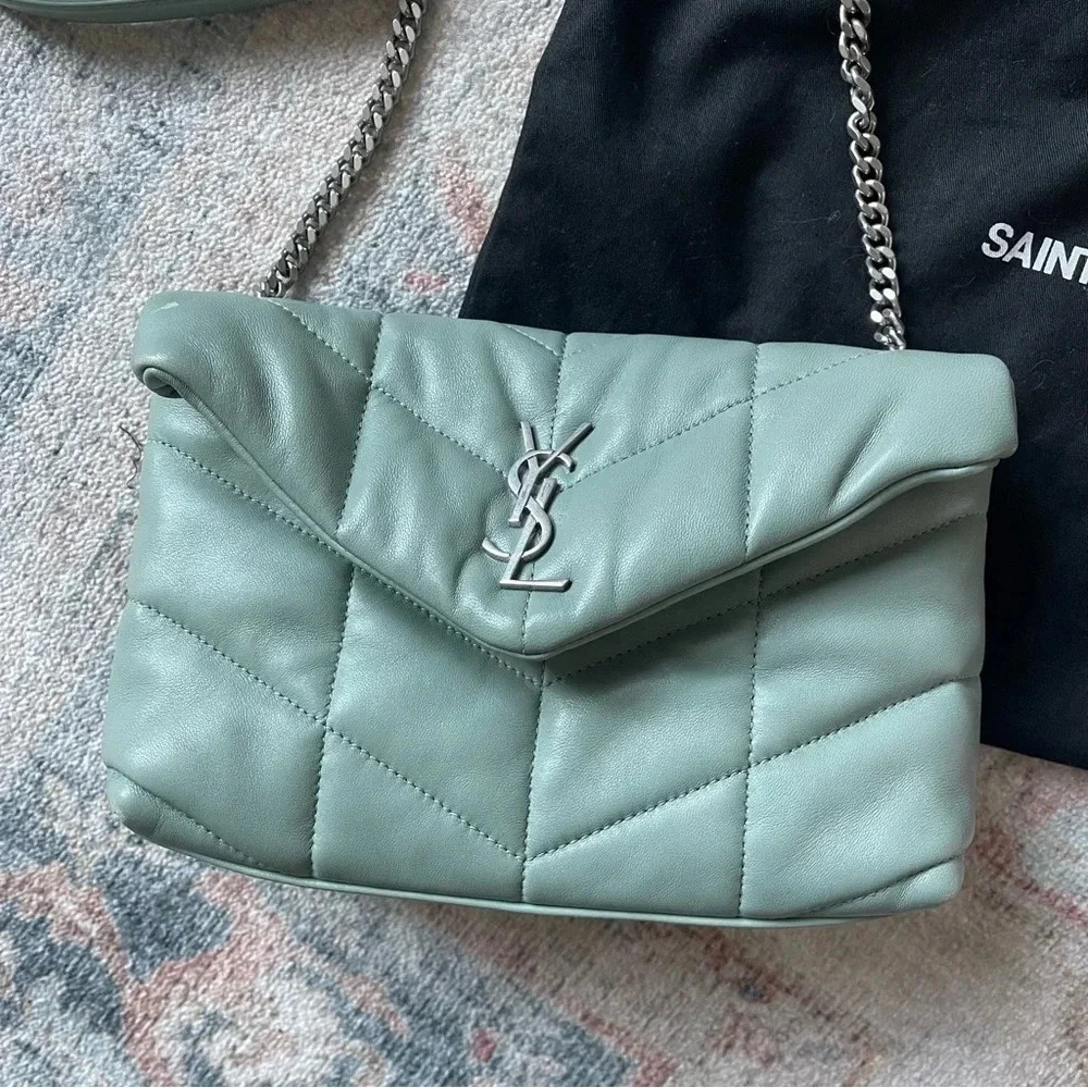 SAINT LAURENT LouLou Mini YSL Puffer Toy Crossbody Bag Vert Opaline - Picture 3 of 12